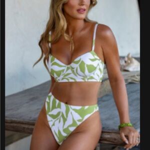 Cupshe and JoJo lace up bikini top and high rise bottoms.